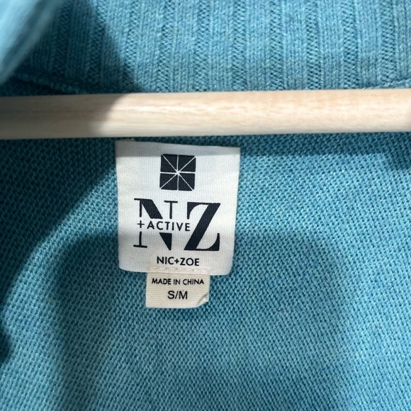 Nic + Zoe Active Open Front Cardigan Soft Teal Long Line Cotton Blend Size S/M - Picture 8 of 9